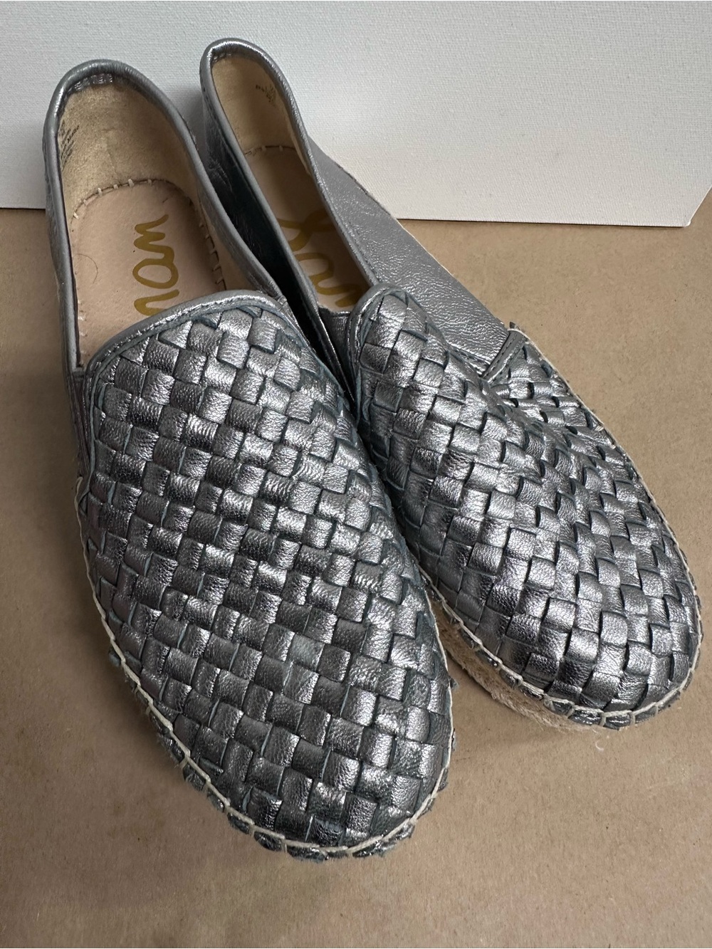 Metallic Silver Woven Slip-On Espadrilles